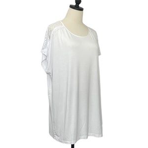 Torrid Super Soft Knits T-Shirt Dolman SS Sleeve White with Lace Size 2 = 2X